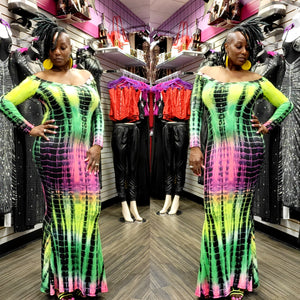 Multi Pink Off The Shoulder Plus Tie Dye Maxi Dress