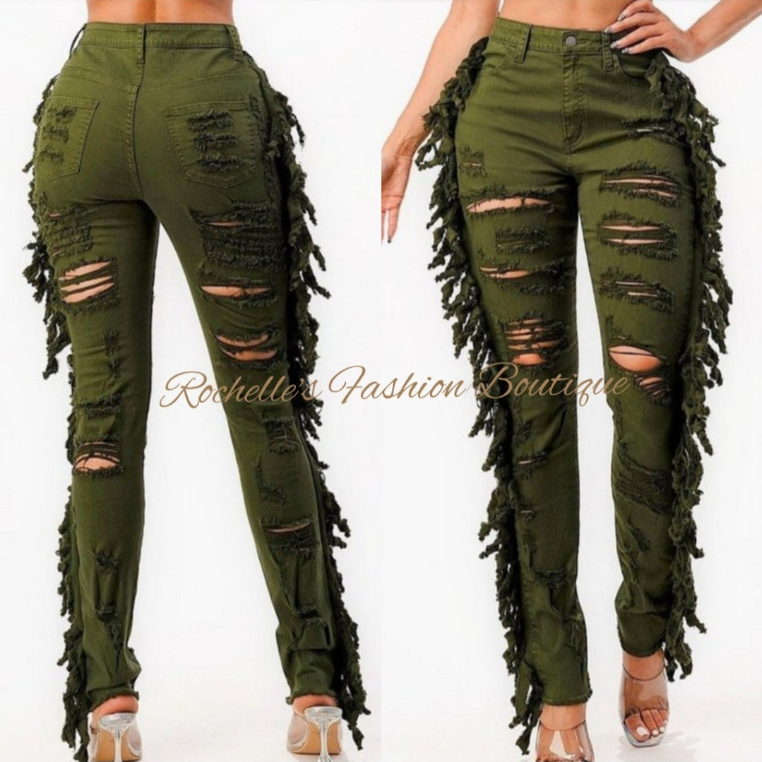 Olive Green High Rise Tessel Jeans
