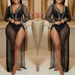 Black Long Split Rhinestone Dress