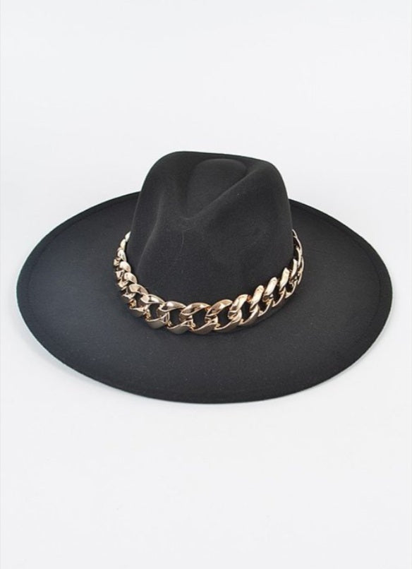 Black Fedora With Attached Gold Chain