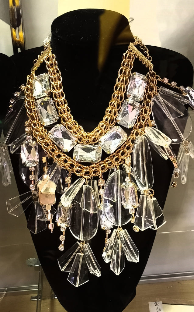 Clear and Gold Chandelier Necklace Set