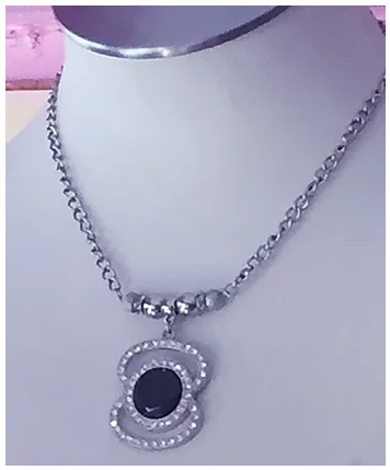 Silver and Black Stoned Rhinestone Necklace