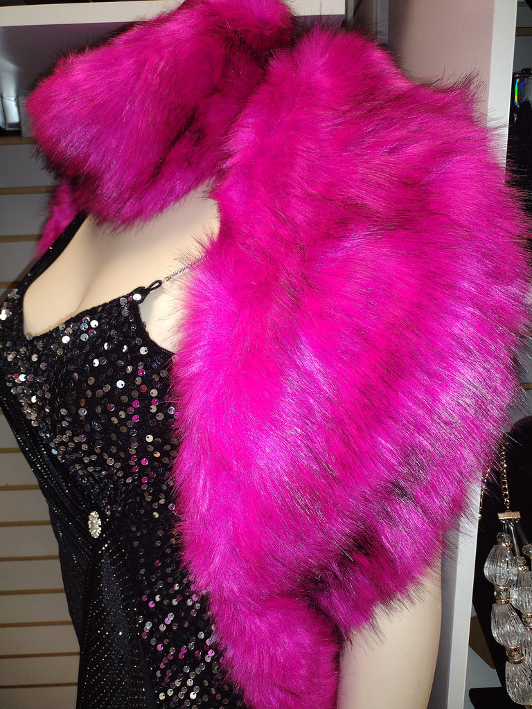 Fushia Pink Fur Set With Head Piece