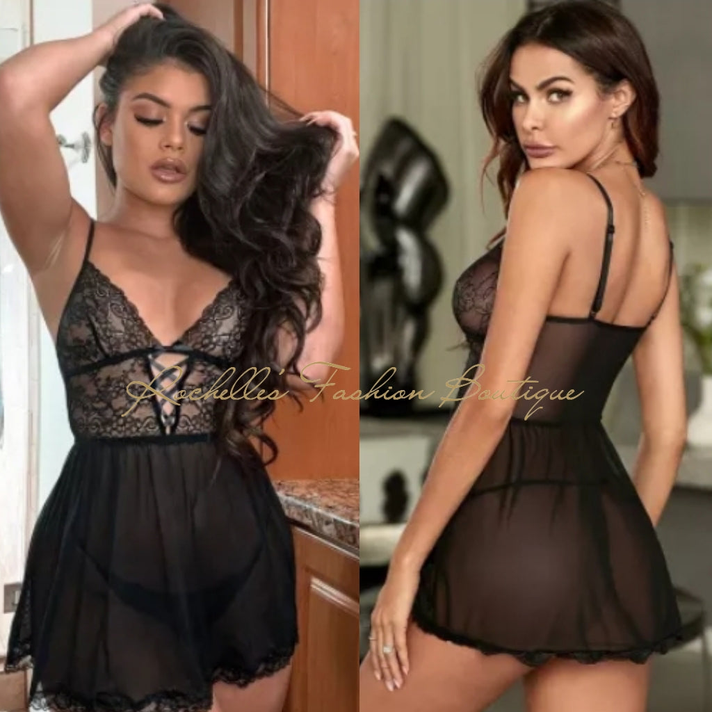 Sexy See Through Babydoll Lingerie Set