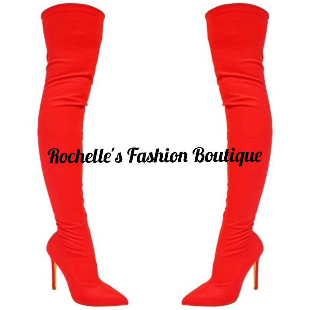 GISELE-7A Long Red Pat Leather Boots