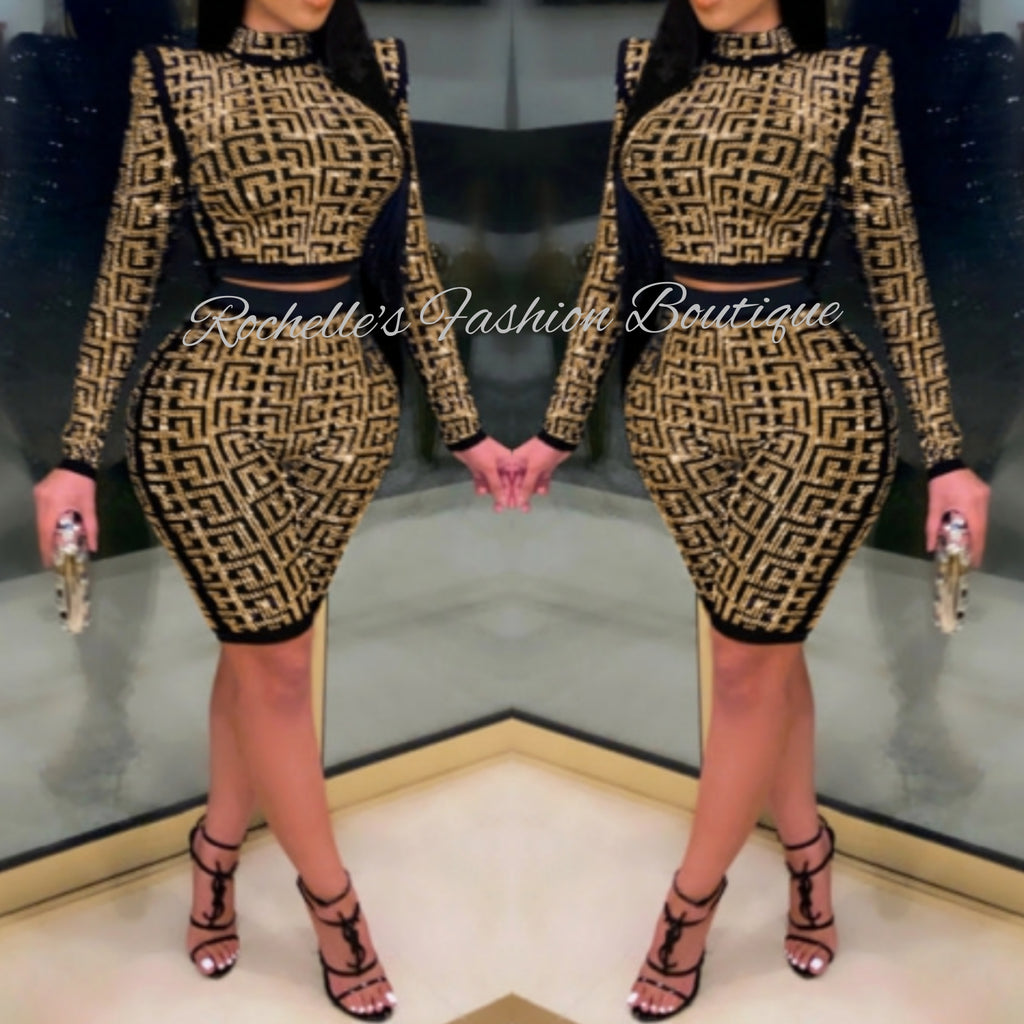 Black and Gold Rhinestone Short Set