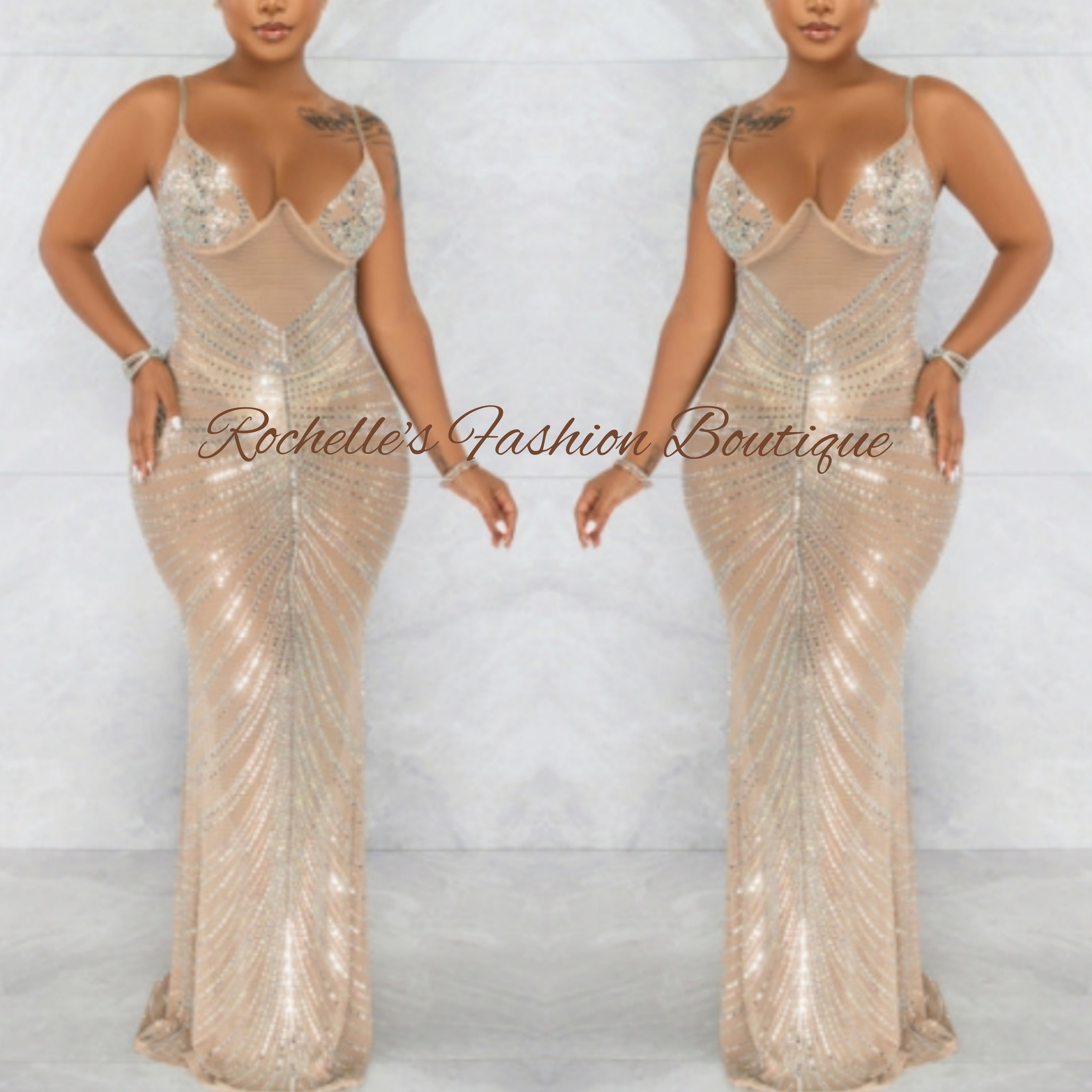 nude mesh rhinestone dress self-portrait - Rhinestone Mesh Maxi Dress