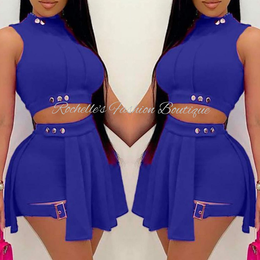 Blue Solid Casual Shorts Set