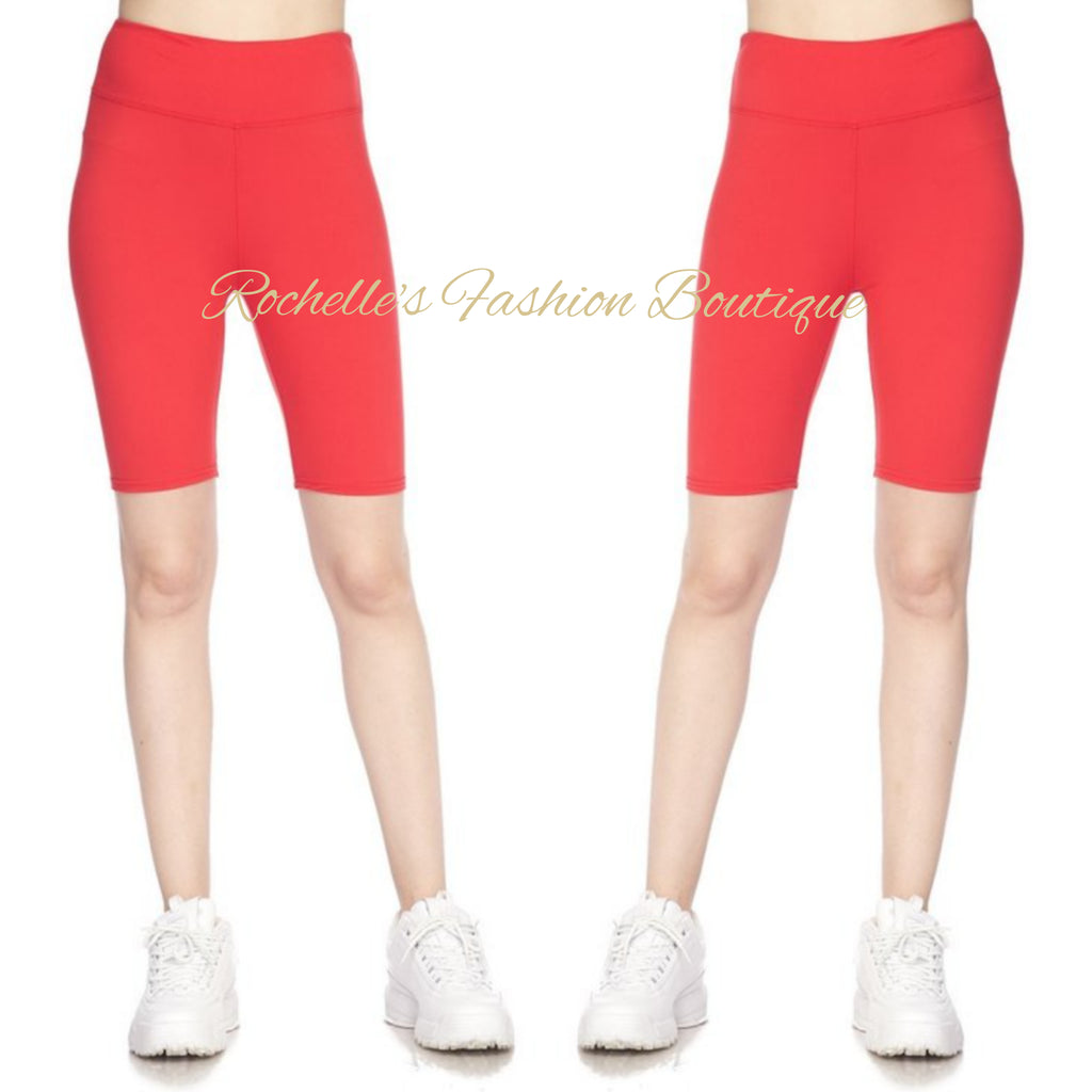 Red Solid Biker Shorts