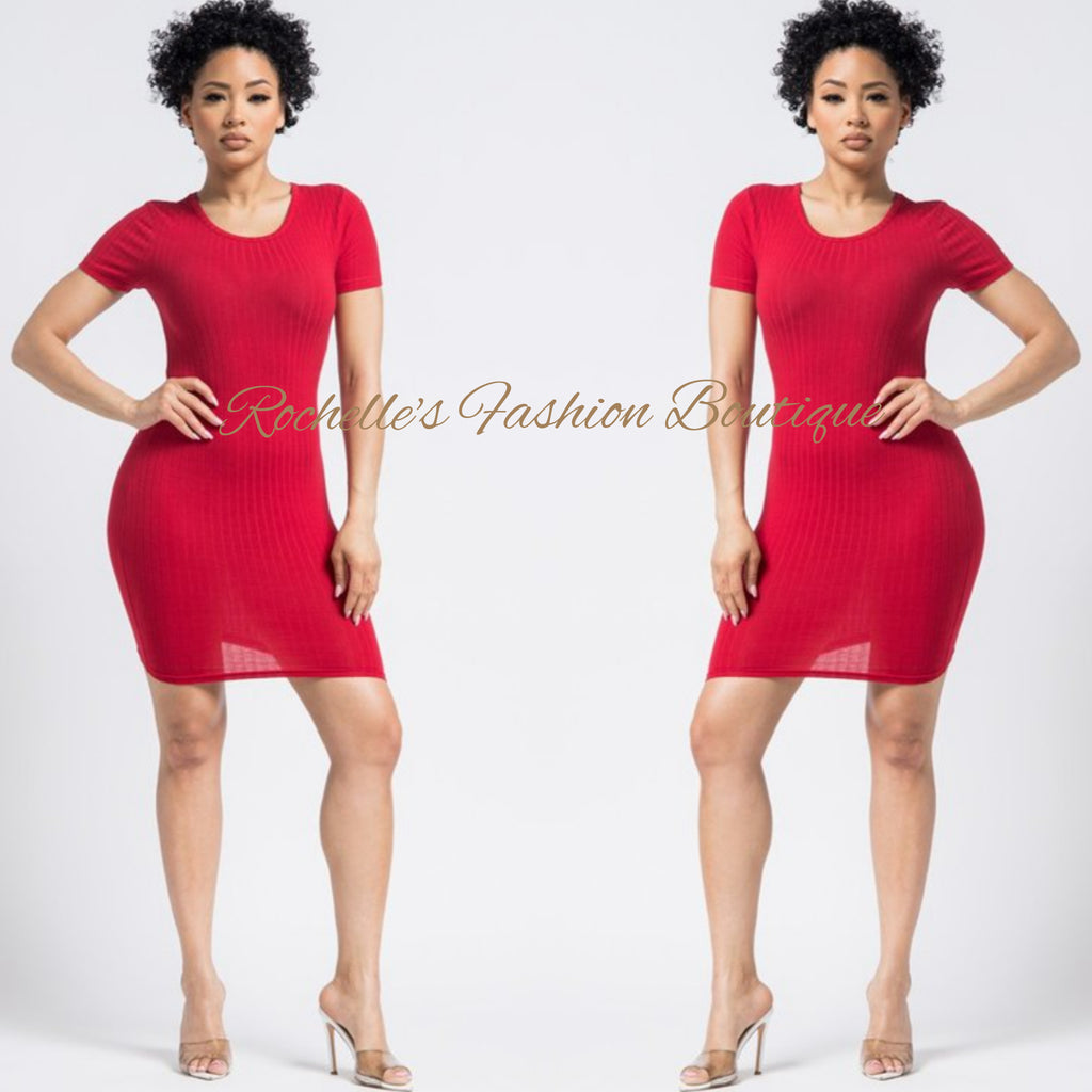 Red Solid S/S T-Shirt Dress