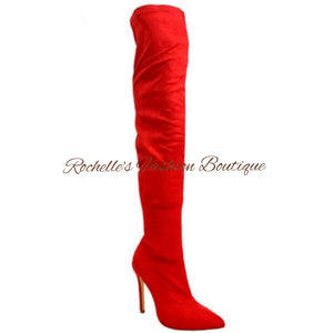 GISELE-7-KM RED SUEDE THIGH HIGH BOOTS