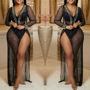 Black Long Split Rhinestone Dress