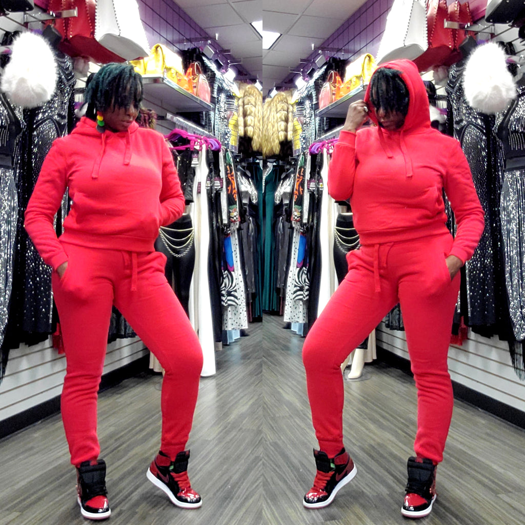Red Basic Solid Jogging Suit
