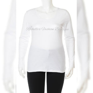 White Plus Solid Basic L/S Round Neck Top