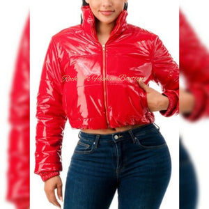 Red Puffer Bomber Jacket