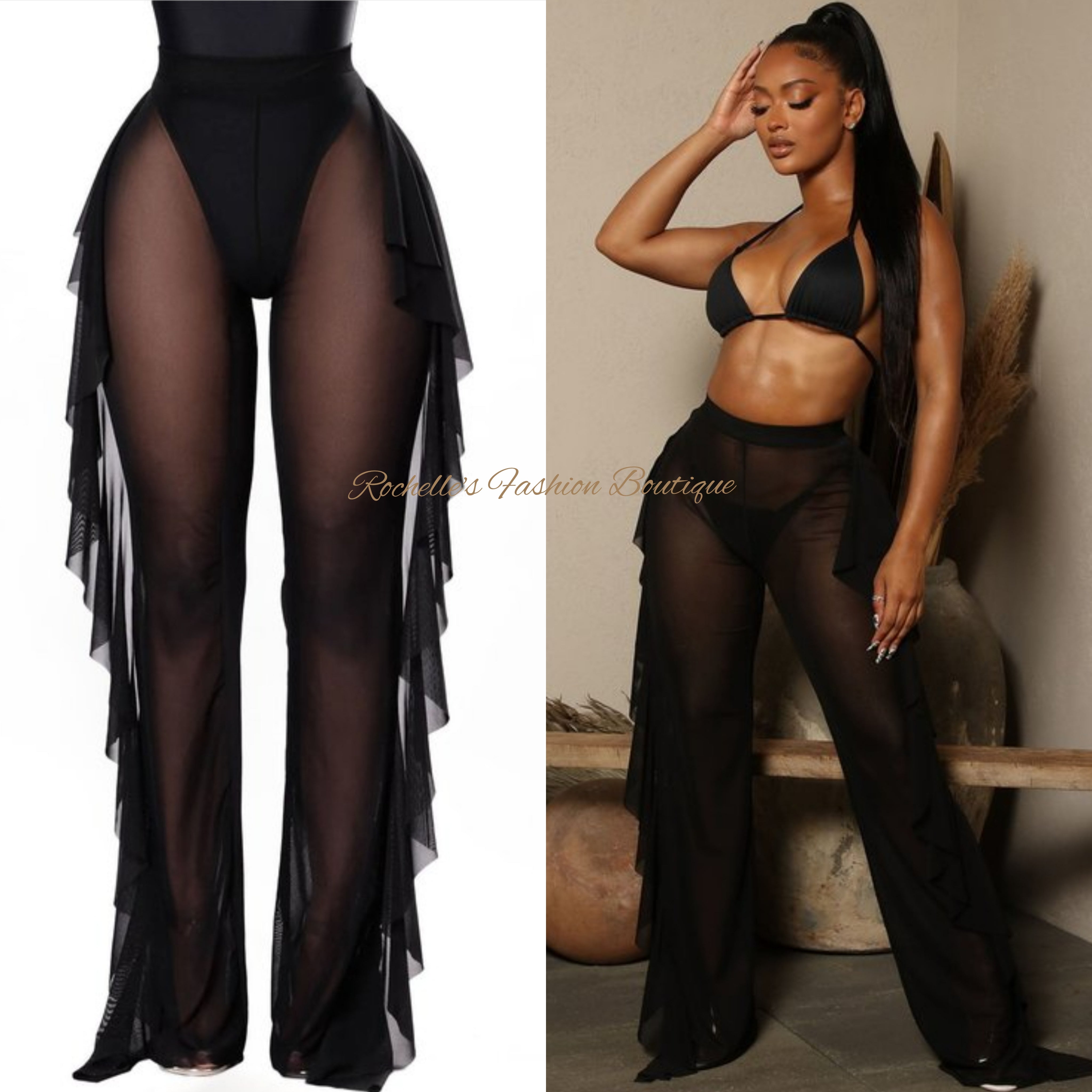 See through me Mesh Cover Up Pants (Black)