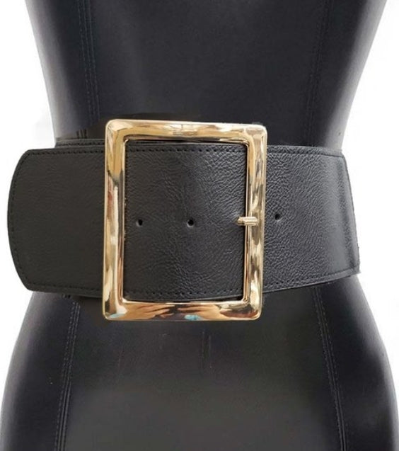 Black and Gold Wide Elastic Metal Belt