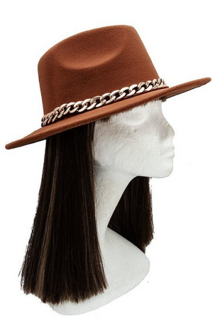 Brown Gold Chain Fedora Hat