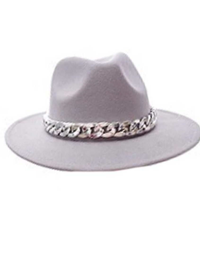 Lite Grey Silver Chain Fedora Hat
