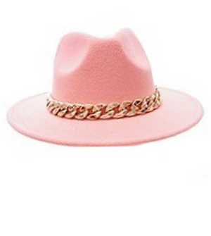 Pink Gold Chain Fedora Hat