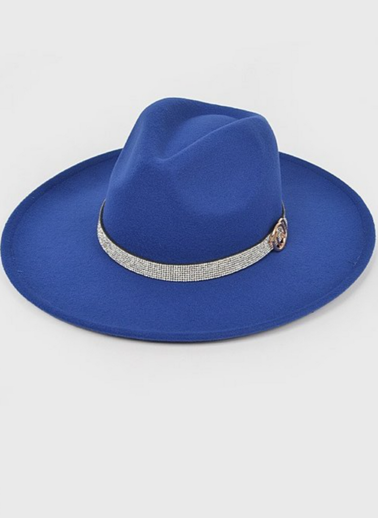 Blue Fedora With Attached Rhinestone