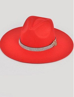 Red Fedora With Attached Rhinestone