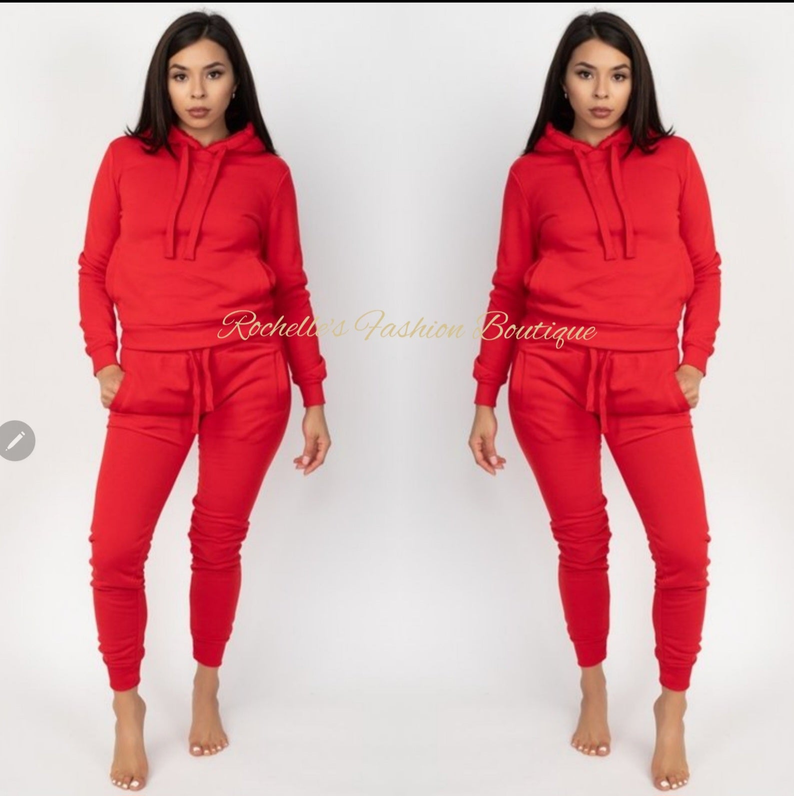 Red Basic Solid Jogging Suit