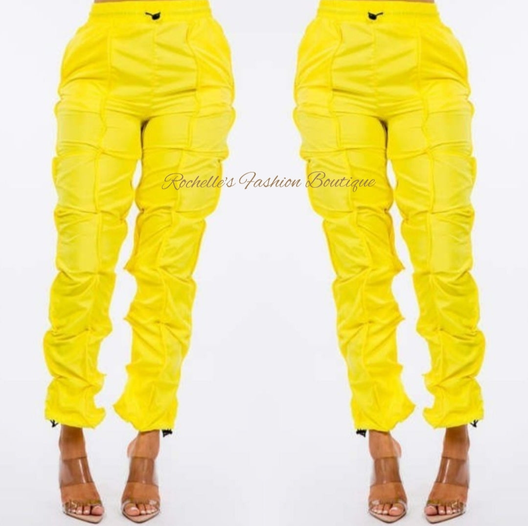 YELLOW RUCHED PANTS